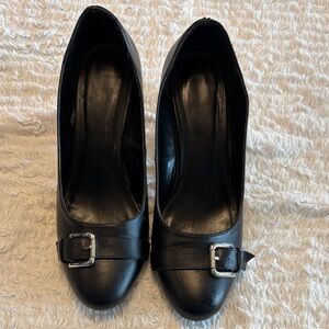 Elegant Black High Heeled Shoes - Size 10